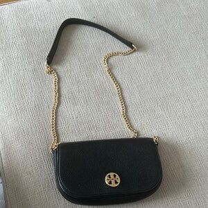 Tory Burch Black Leather Crossbody Bag with Gold Chain